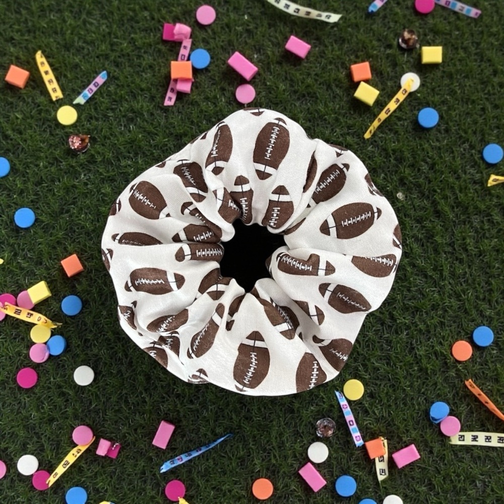 Football Brown White NFL Game Day Super Bowl Scrunchie Hair Tie Ponytail Holder